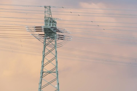 Power pole at Wolmirstedt substation, Saxony-Anhalt, Germany, Europe