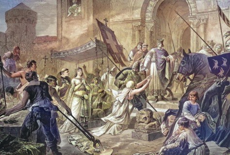 The Trial by Fire of St. Cunegonde of Luxembourg, Empress of the Holy Roman Empire by Marriage to the Holy Roman Emperor Henry II, Historical, digitally restored reproduction of a 19th century origina...