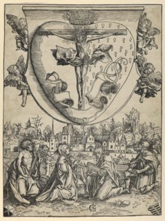 Four Saints Adoring the Crucified Christ on the Sacred Heart, painting by Lucas Cranach the Elder, 4 October 1472, 16 October 1553, one of the most important German painters, graphic artists and lette...
