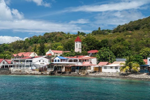 The village of Deshaies in the north of Basse-Terre, Guadeloupe, France, North America