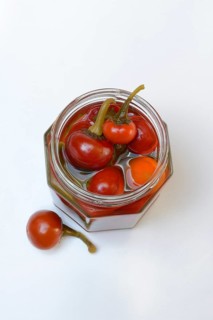Jarred cherry peppers in vinegar, chilli, paprika