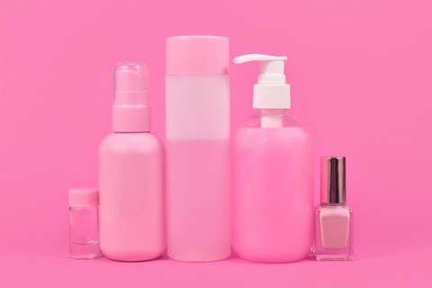 Various stereotype pink colored hygiene products marketed to women