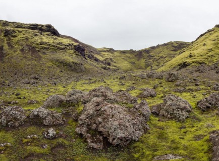 Tjarnargigur crater landscape, moss-covered volcanic landscape, Laki crater landscape, highlands, South Iceland, Suourland, Iceland, Europe
