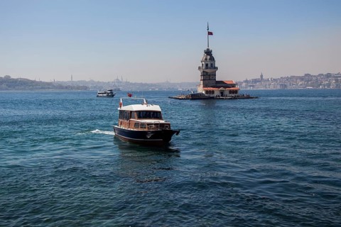 Maidens Tower located in the middle of Bosporus