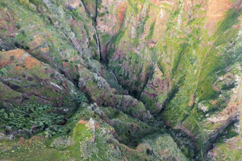 Wild landscape, gorge with waterfall, Paul do Mar, Madeira, Portugal, Europe