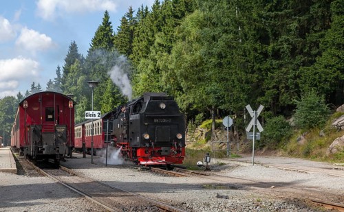 Steam train, Brockenbahn, narrow-gauge railway, Brocken, Harz, Saxony-Anhalt, Germany, Europe