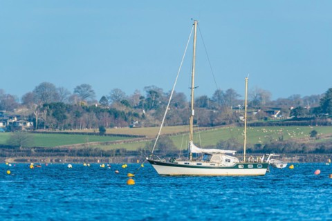 Yacht on River Exe, Dawlish Warren, Exmouth, Devon, England, United Kingdom, Europe