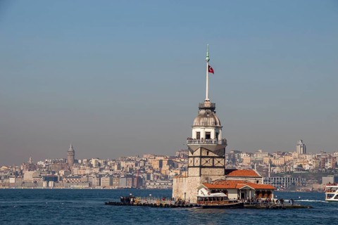 Maidens Tower located in the middle of Bosporus