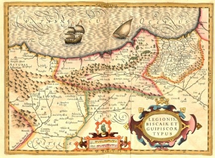 Atlas, map from 1623, Legionis Biscaiae et Guipiscoae, North of Spain, digitally restored reproduction from an engraving by Gerhard Mercator, born as Gheert Cremer, 5 March 1512, 2 December 1594, geog...