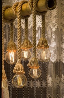 Decorative antique edison style filament light bulbs hanging
