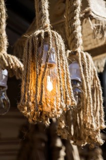 Decorative antique edison style filament light bulbs hanging