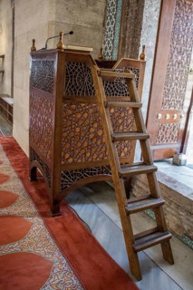 Wooden minbar, sermon pulpit of Ottoman times in mosque
