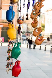 Traditional clay pottery in the market for sale in Istanbul in Turkey