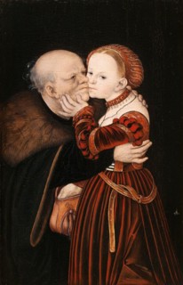 Unequal Couple, Old and Young, Old Man with Young Lover, Painting by Lucas Cranach the Elder, 4 October 1472, 16 October 1553, one of the most important German painters, graphic artists and letterpres...