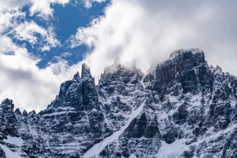 Rock peaks on the summit of Cerro Castillo mountain, Cerro Castillo National Park, Aysen, Patagonia, Chile, South America