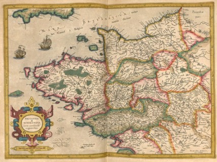 Atlas, map from 1623, Brittany and Normandy, France, digitally restored reproduction from an engraving by Gerhard Mercator, born as Gheert Cremer, 5 March 1512, 2 December 1594, geographer and cartogr...