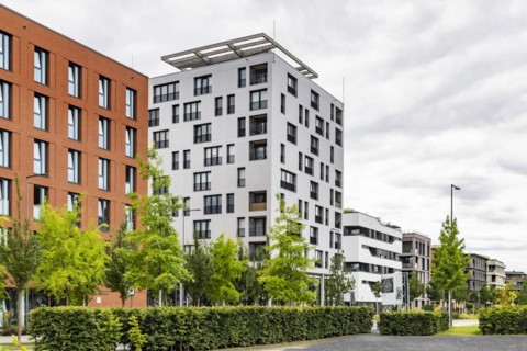 Holzhaus Skaio, the highest building in the country constructed with wood, Neckarbogen, innovative residential quarter with sustainable architectural solutions and zones without car traffic, Heilbronn...