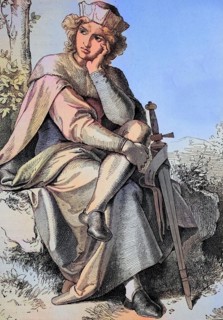 Walther von der Vogelweide is the most famous of the Middle High German lyric poets, Historical, digitally restored reproduction of an original from the 19th century, exact date unknown