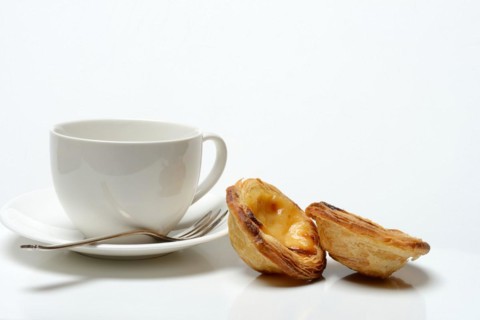 Pastel de Nata, Pasteis de Nata with coffee cup, custard tart, Portuguese speciality