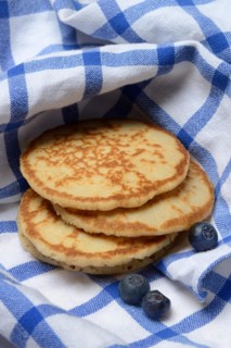 Blini, blinis on kitchen towel, mini pancakes