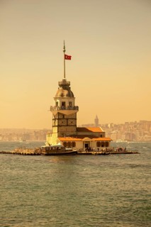 Maidens Tower located in the middle of Bosporus