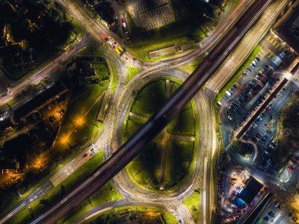 Night Top Down over Penn Inn Flyover and Roundabout from a drone Newton Abbot, Devon, England, United Kingdom, Europe