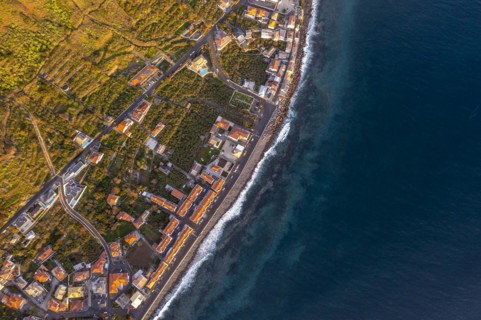 View of the village from above, aerial view, coast and houses, Paul do Mar, Madeira, Portugal, Europe