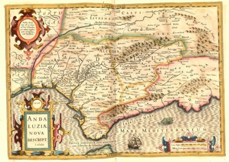 Atlas, map from 1623, Andalusia, Spain, digitally restored reproduction from an engraving by Gerhard Mercator, born as Gheert Cremer, 5 March 1512, 2 December 1594, geographer and cartographer, Europe