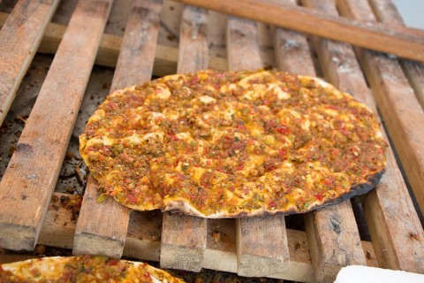 Lahmacun, Turkish pizza pancake with spicy meat filling