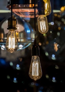 Decorative antique edison style filament light bulbs hanging