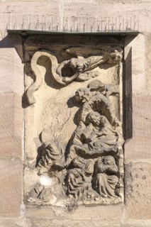 Relief with a biblical motif, outside the Sebaldus Church, 16th century, Nuremberg, Middle Franconia, Bavaria, Germany, Europe