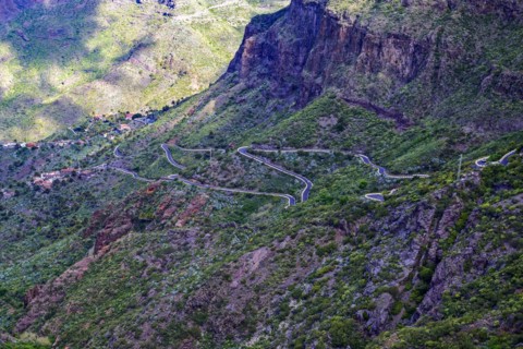 Serpentines, road to the lonely mountain village of Masca, Teno Mountains, Tenerife, Spain, Europe