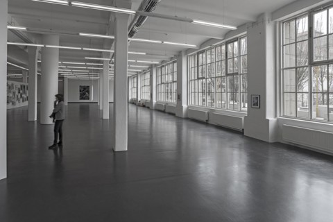 Exhibition space of the art museum im Glaspalaast, former production hall of the weaving mill, Augsburg, Bavaria, Germany, Europe