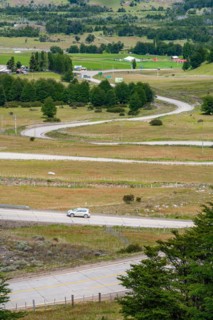 Car on the Carretera Austral, also Panamericana, Cerro Castillo National Park, Aysen, Patagonia, Chile, South America