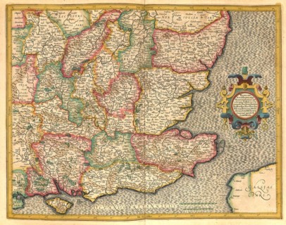 Atlas, map from 1623, the southeast of England, digitally restored reproduction from an engraving by Gerhard Mercator, born as Gheert Cremer, 5 March 1512, 2 December 1594, geographer and cartographer