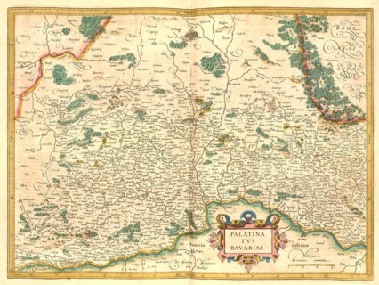 Atlas, map from 1623, Palatina and Bavariae, Palatinate and Bavaria, digitally restored reproduction from an engraving by Gerhard Mercator, born as Gheert Cremer, 5 March 1512, 2 December 1594, geogra...