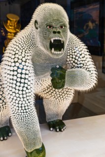 Art object as a display in a shop window, Cortina dAmpezzo, Dolomites, South Tyrol, Italy, Europe