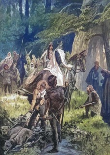 Otto I, traditionally known as Otto the Great, was German King and Holy Roman Emperor from 936, here he awards his son Ludolf, Historical, digitally restored reproduction of a 19th century original