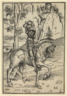 Knight on horseback riding to the right, painting by Lucas Cranach the Elder, 4 October 1472, 16 October 1553, one of the most important German painters, graphic artists and letterpress printers of th...