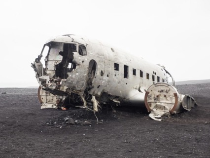 Plane wreckage on the lava beach of Solheimasandur, Iceland, Europe