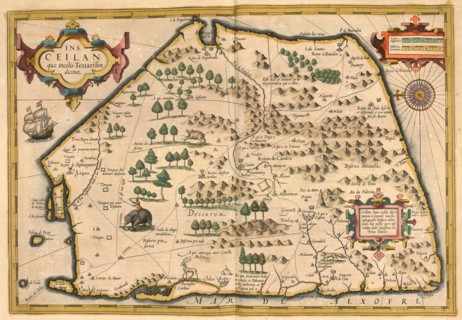 Atlas, map from 1623, Ceilan, Ceylon, Sri Lanka, digitally restored reproduction from an engraving by Gerhard Mercator, born Gheert Cremer, 5 March 1512, 2 December 1594, geographer and cartographer, ...
