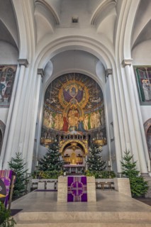 Main altar, Neo-Romanesque parish church of St. Anne in Lehel, Munich, Bavaria, Germany, Europe