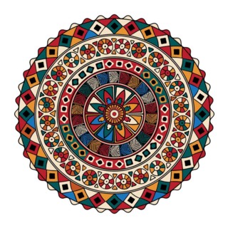 Decorative round tribal design element over white background, vector illustration