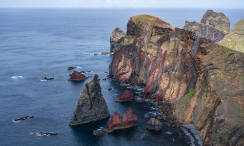 Coastal landscape, cliffs and sea, Miradouro da Ponta do Rosto, rugged coast with rock formations, Cape Ponta de Sao Lourenco, Madeira, Portugal, Europe