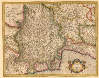 Atlas, map from 1623, Pedemontana, Genuensium, Montisferrati, Duchy of Monferrato, Italy, digitally restored reproduction from an engraving by Gerhard Mercator, born Gheert Cremer, 5 March 1512, 2 Dec...