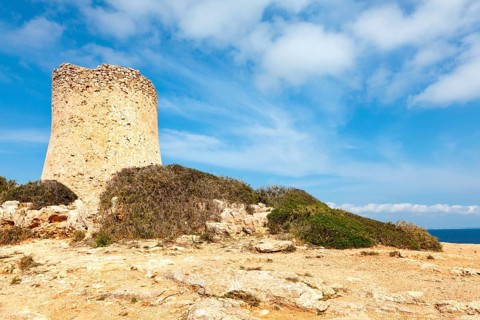 Torre de Cala Pi, medieval watchtower on the coast, Cala Pi, Majorca, Balearic Islands, Spain, Europe