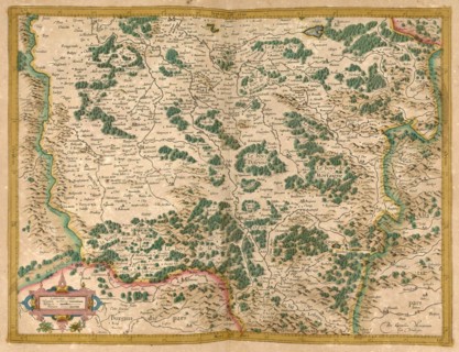 Atlas, map from 1623, centre, France, digitally restored reproduction from an engraving by Gerhard Mercator, born Gheert Cremer, 5 March 1512, 2 December 1594, geographer and cartographer, Europe