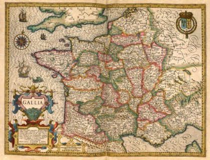 Atlas, map from 1623, Gaul, France, digitally restored reproduction from an engraving by Gerhard Mercator, born as Gheert Cremer, 5 March 1512, 2 December 1594, geographer and cartographer, Europe