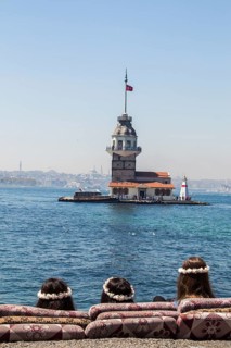 People towards Maidens Tower located in the middle of Bosporus
