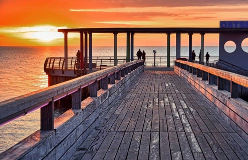 Kellenhusen pier, Baltic Sea, sunrise, Schleswig-Holstein, Germany, Europe